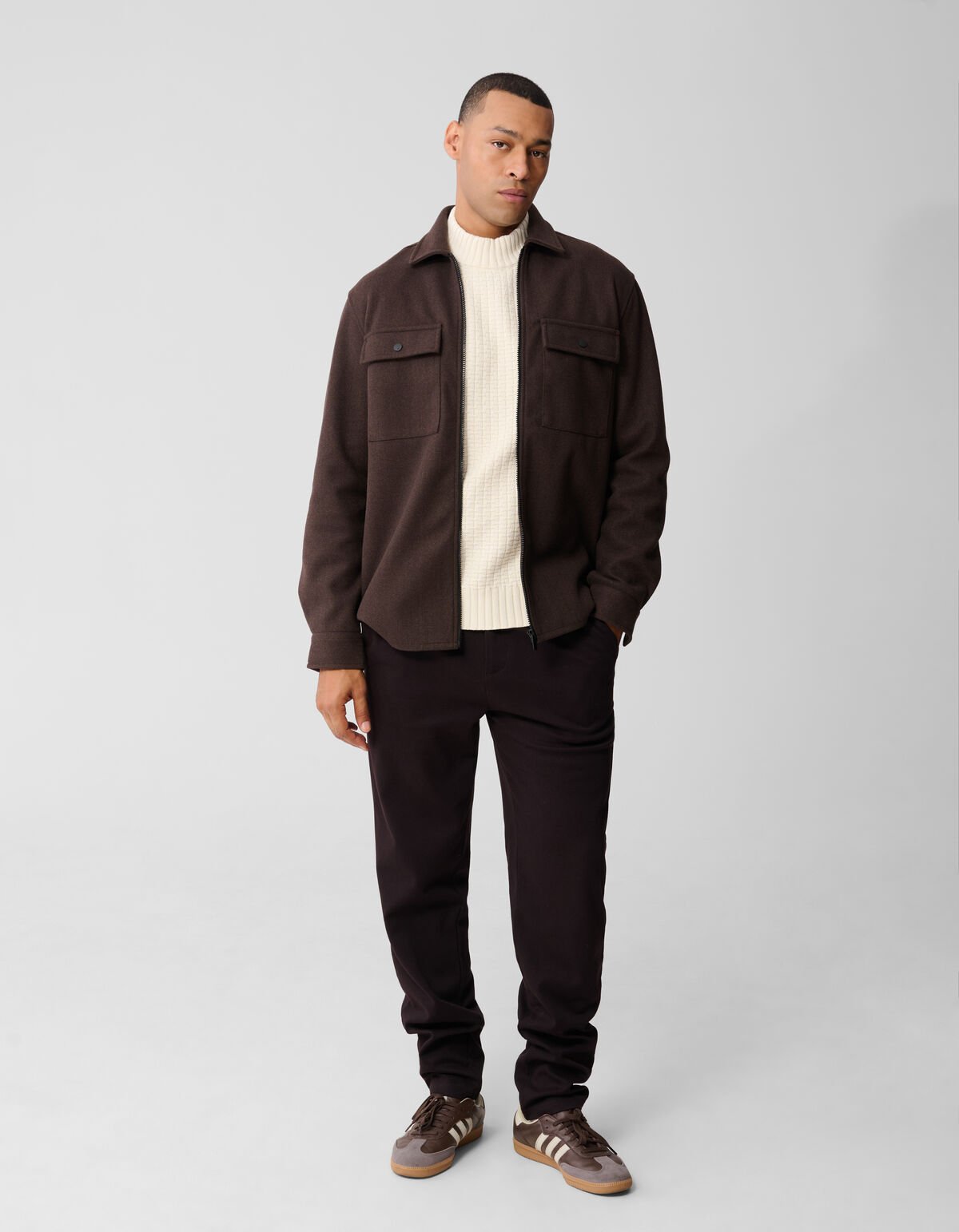 Soft Zip Overshirt Donkerbruin SHOEBY MEN