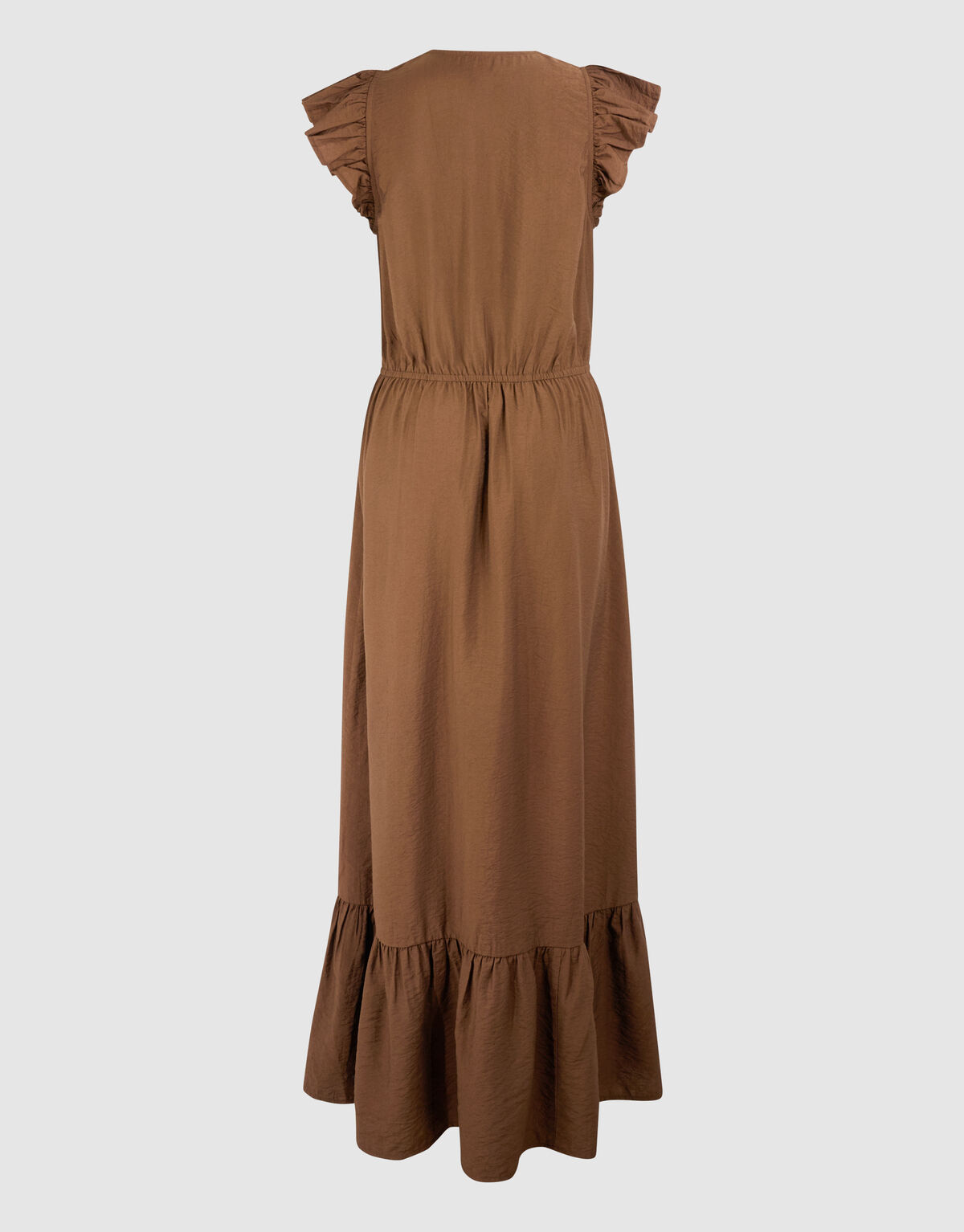 Ruffle V-hals Maxi Jurk Donkerbruin SHOEBY WOMEN