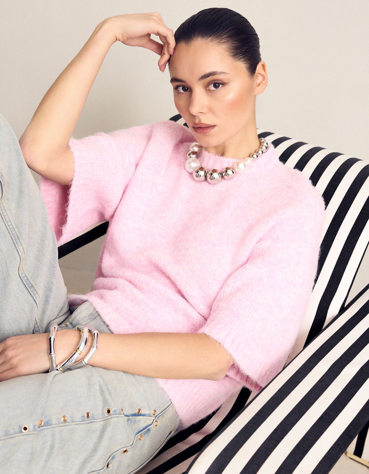 Hairy Short Sleeve Top Roze SHOEBY WOMEN