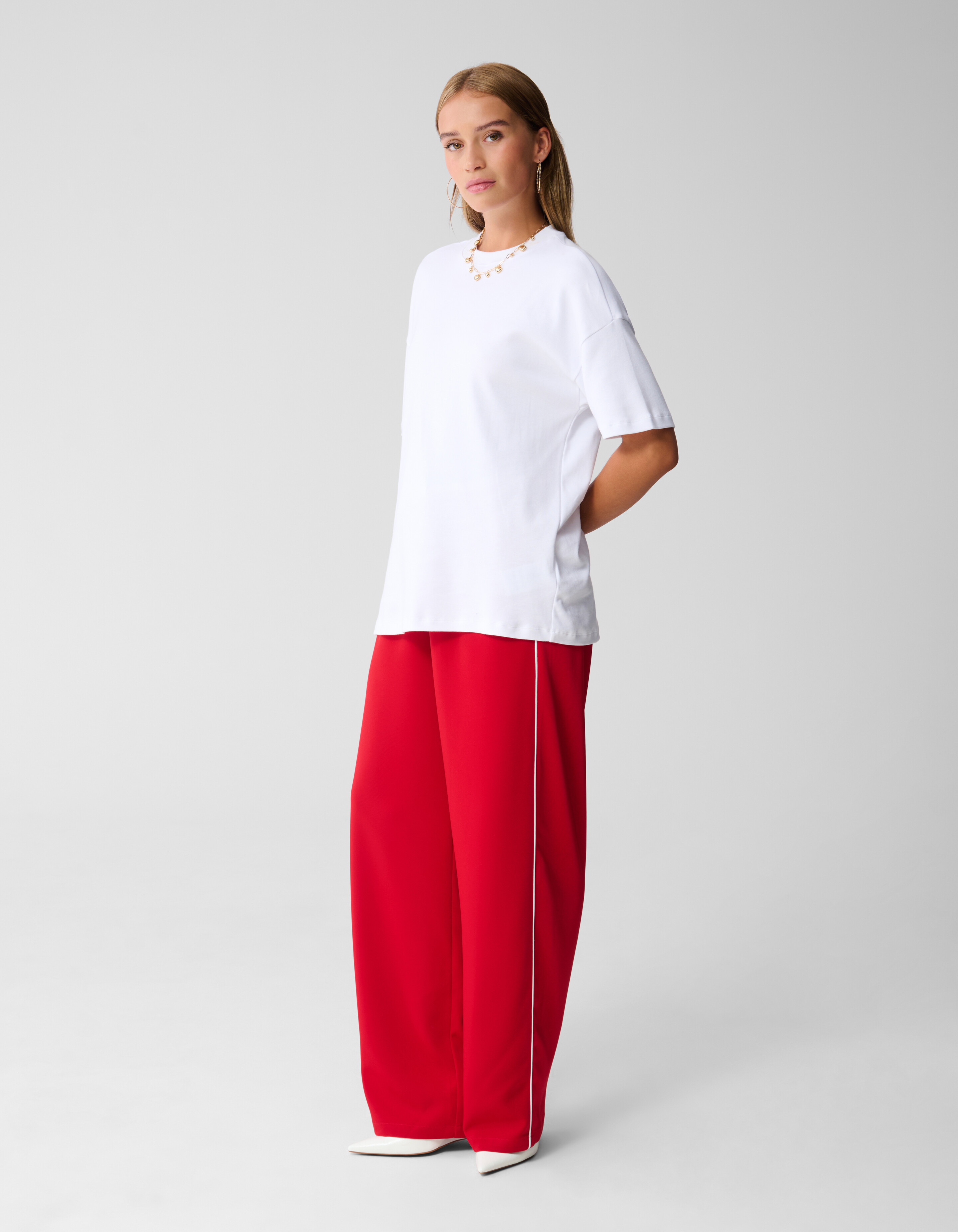 Sporty Waistband Wide Leg Broek Rood SHOEBY WOMEN