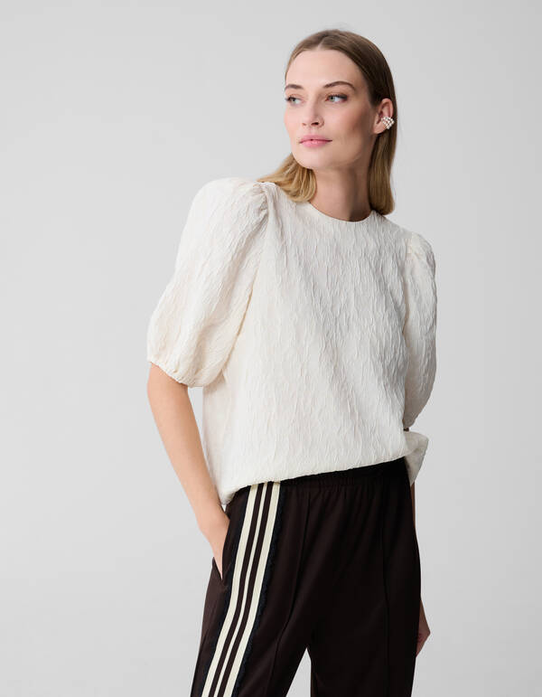 Jacquard Structuur Top Gebroken Wit SHOEBY WOMEN