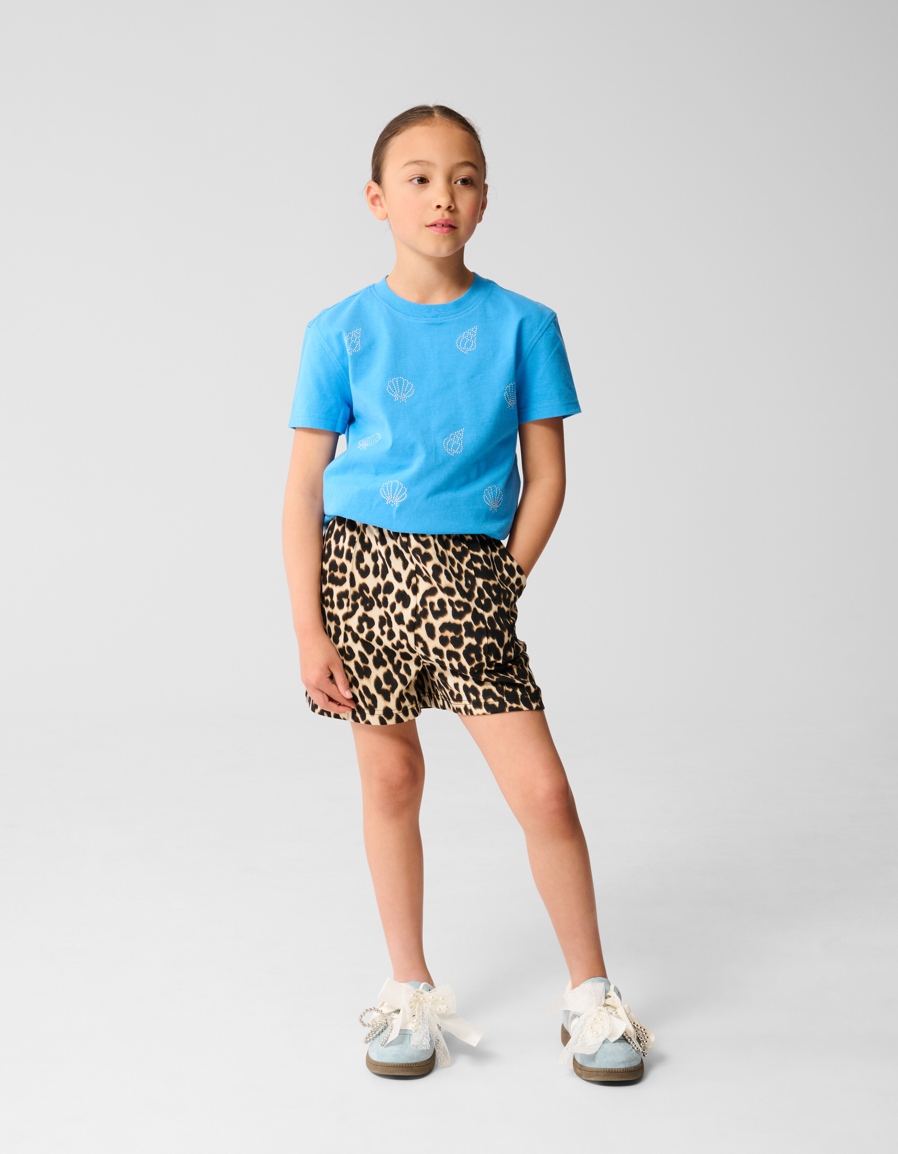 Strass Schelpen T-shirt Blauw SHOEBY GIRLS