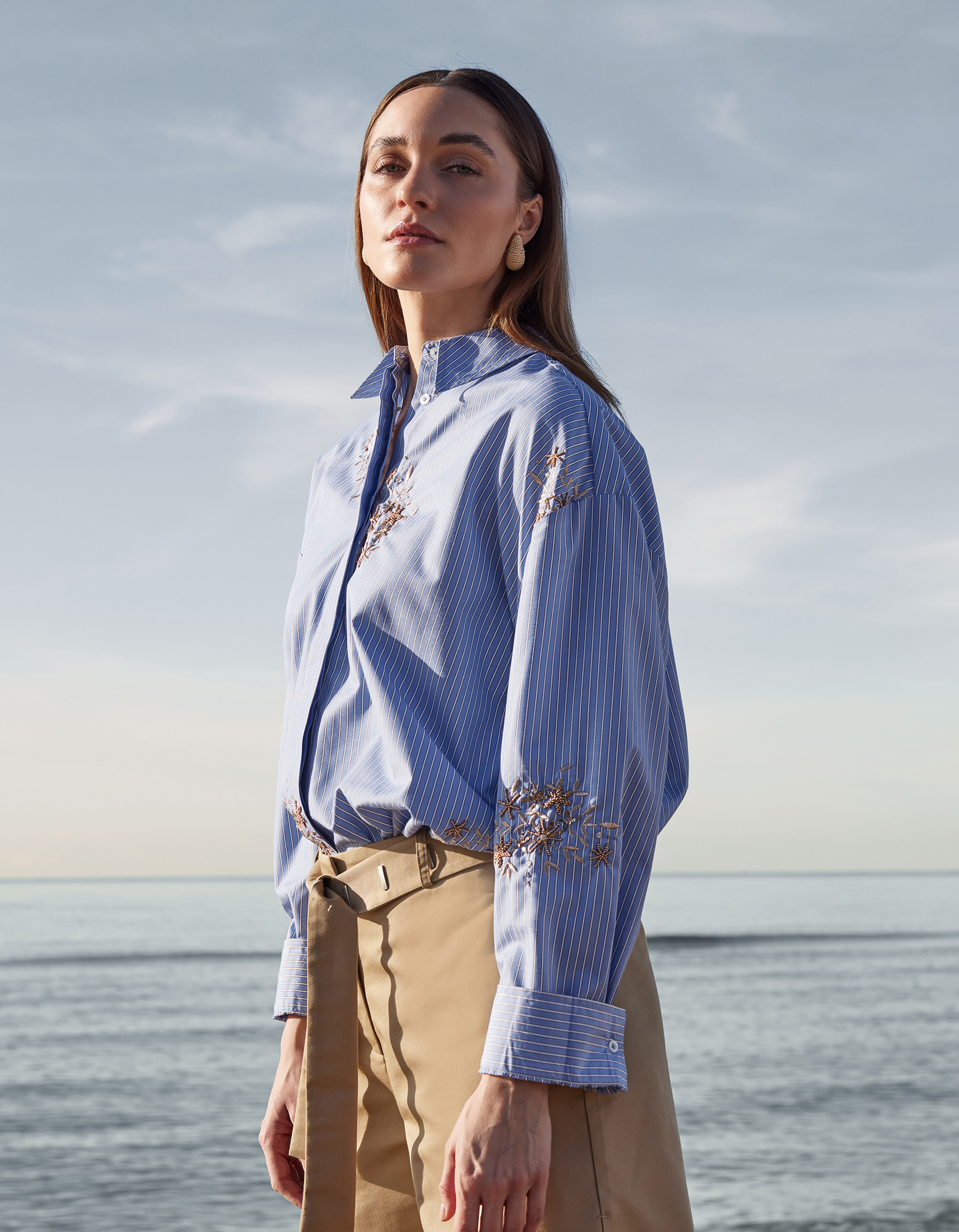 Pinstripe Embroidery Blouse Blauw By Mieke SHOEBY WOMEN