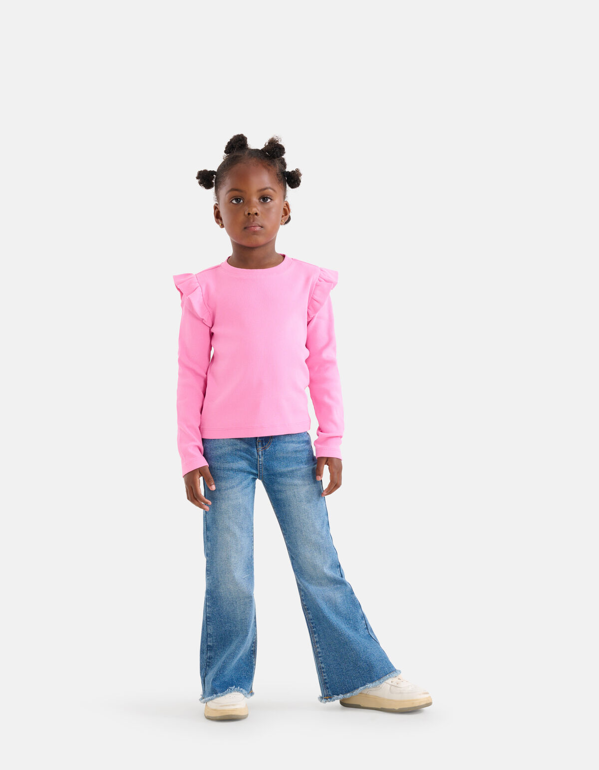 Rib Ruffle Longsleeve Roze SHOEBY GIRLS