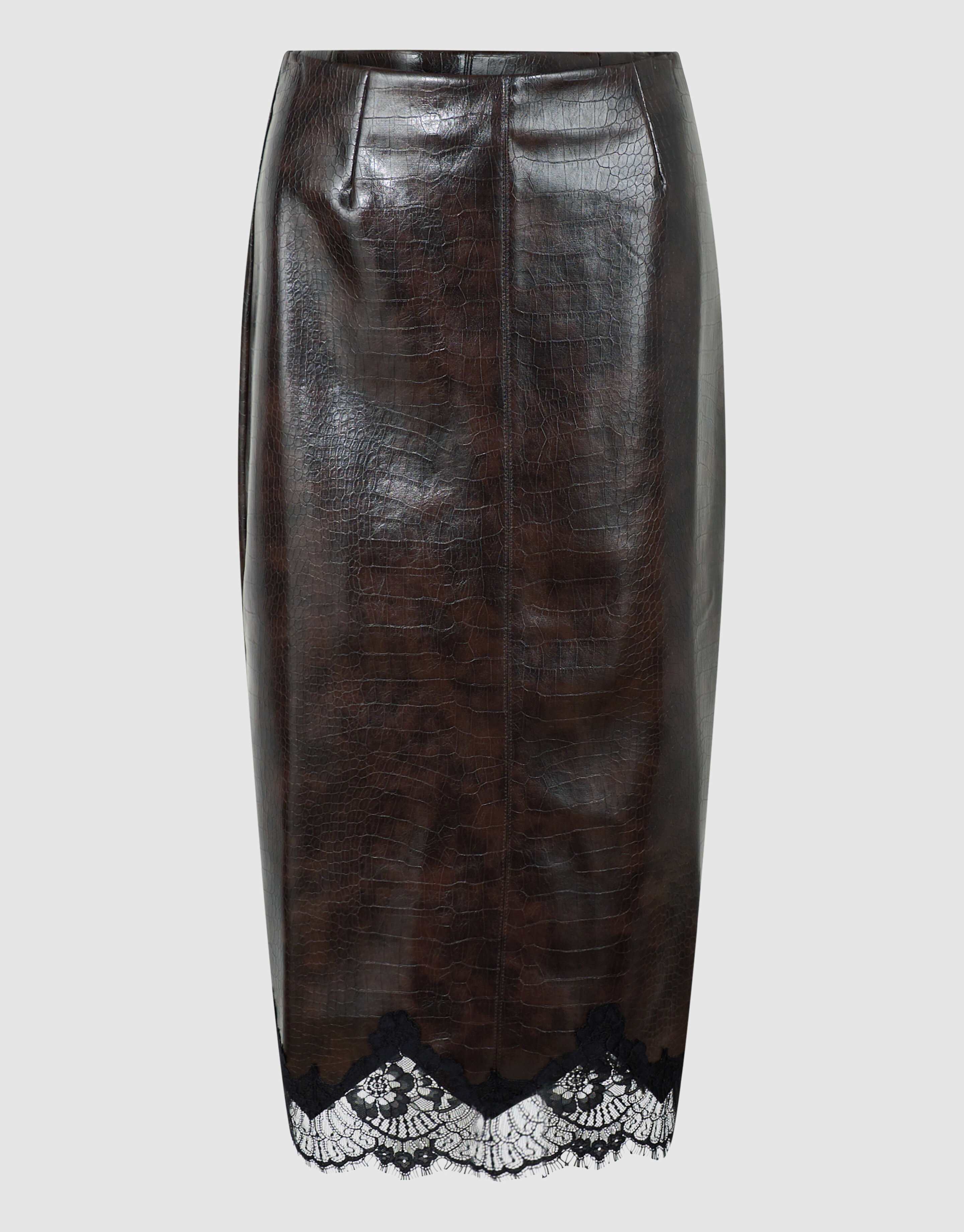 Croco Vegan Leren Midi Rok Donkerbruin SHOEBY WOMEN