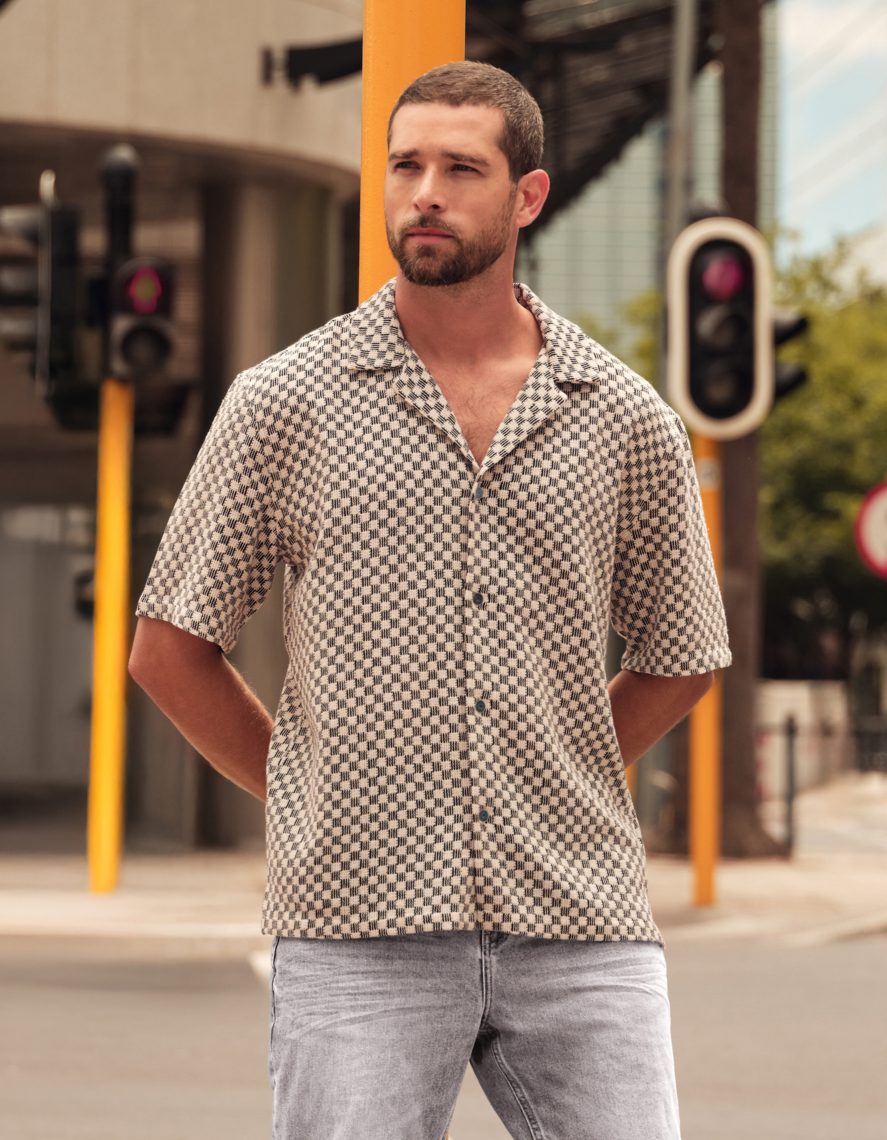 Jacquard Blok Overshirt Zwart SHOEBY MEN