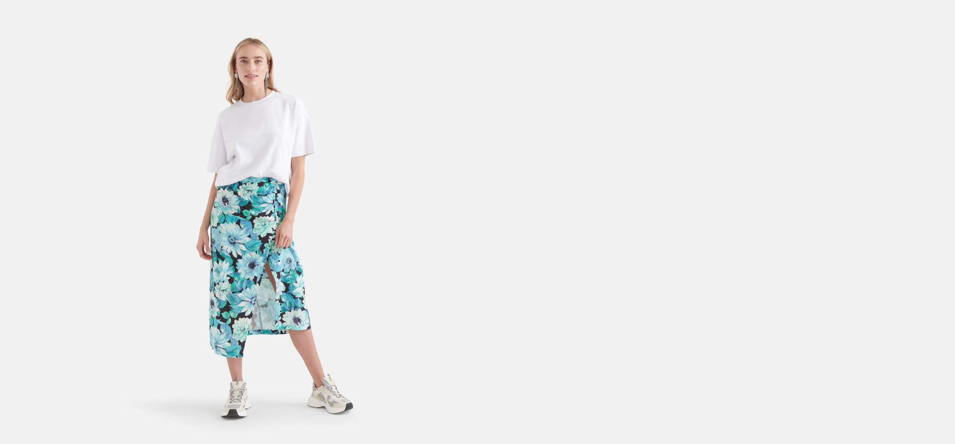 Bloemenprint Midi Rok Blauw SHOEBY WOMEN