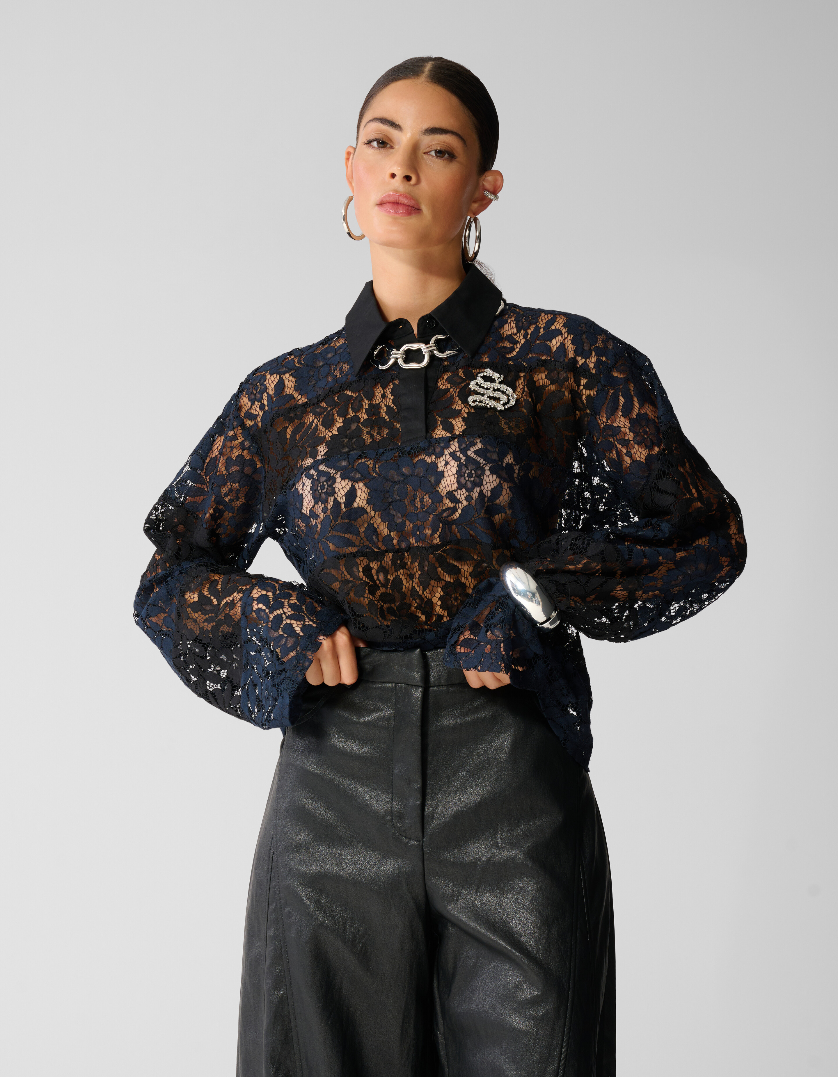 Gestreepte Lace Polo Zwart/Donkerblauw SHOEBY WOMEN