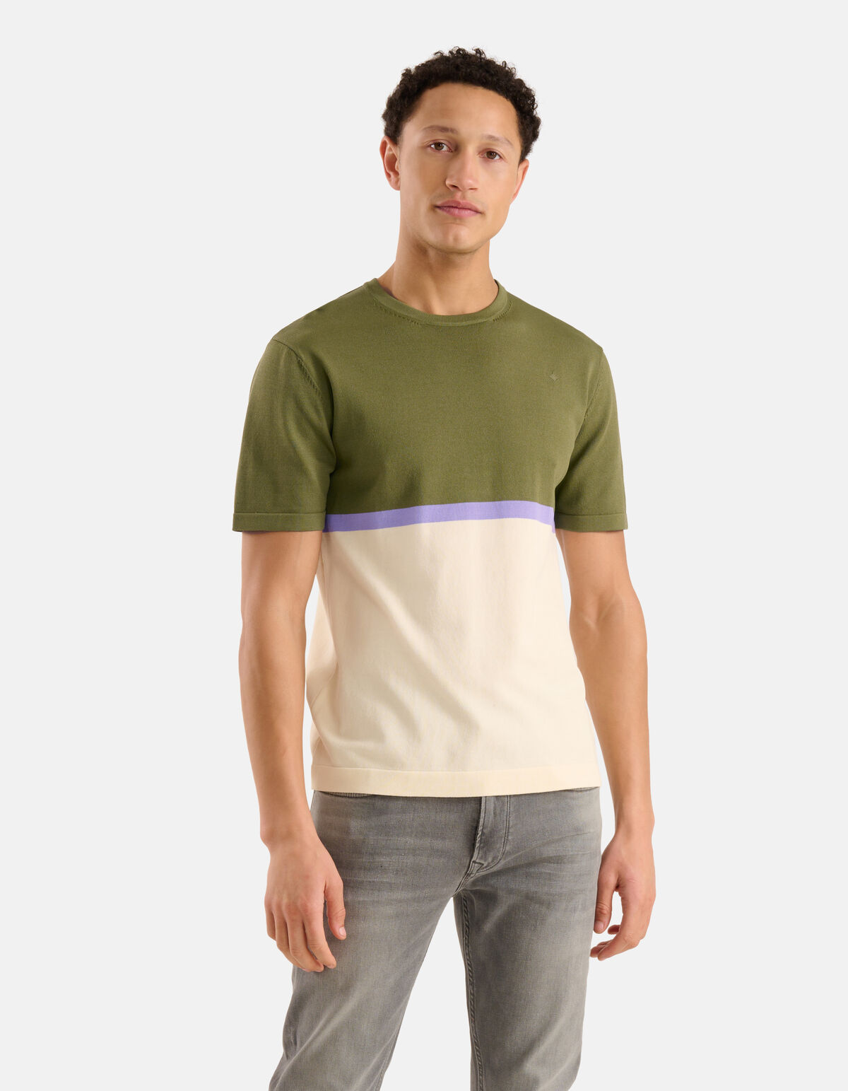 Gebreid Colorblock T-shirt Olijfgroen SHOEBY MEN