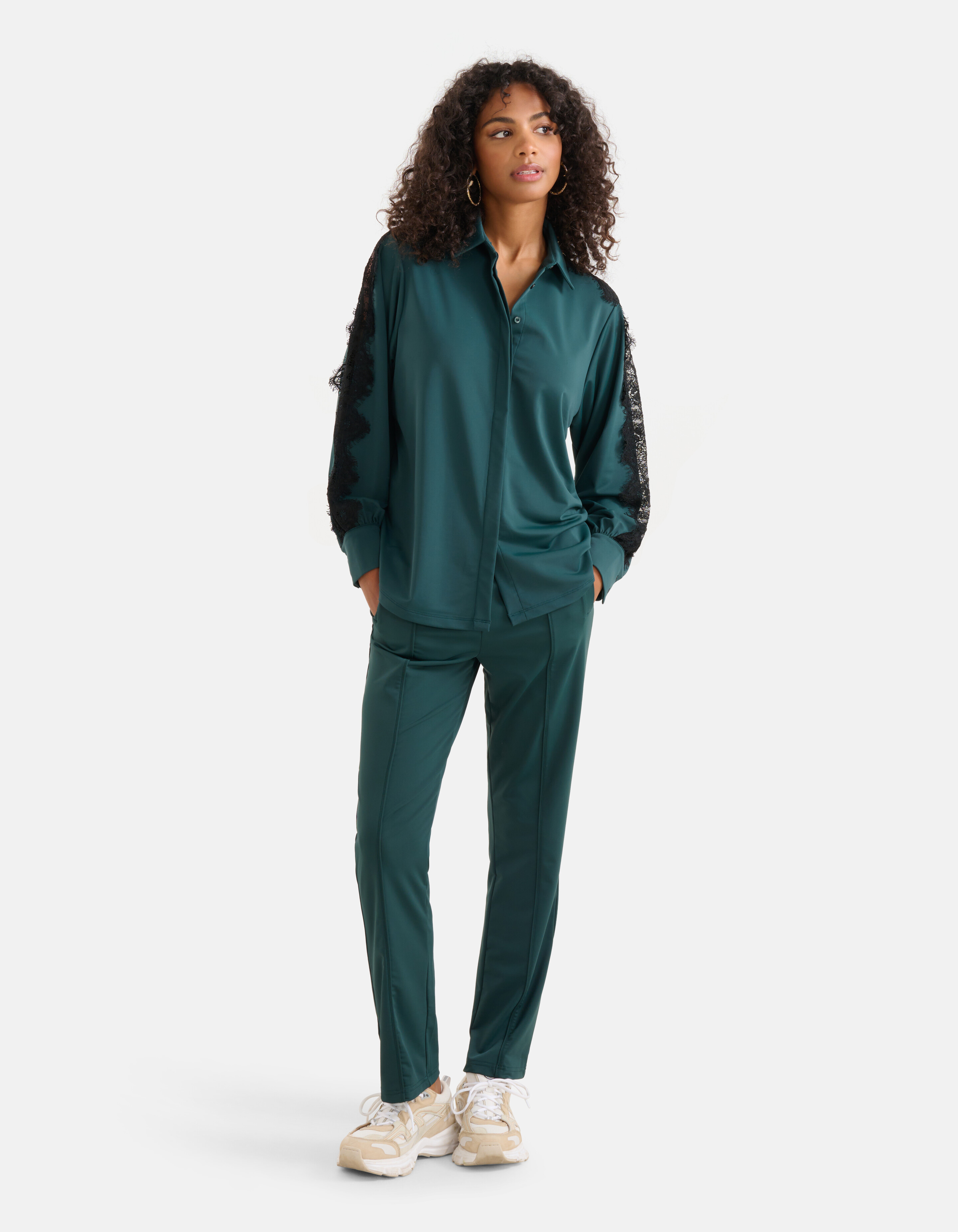 Kanten Travel Blouse Donkergroen SHOEBY WOMEN