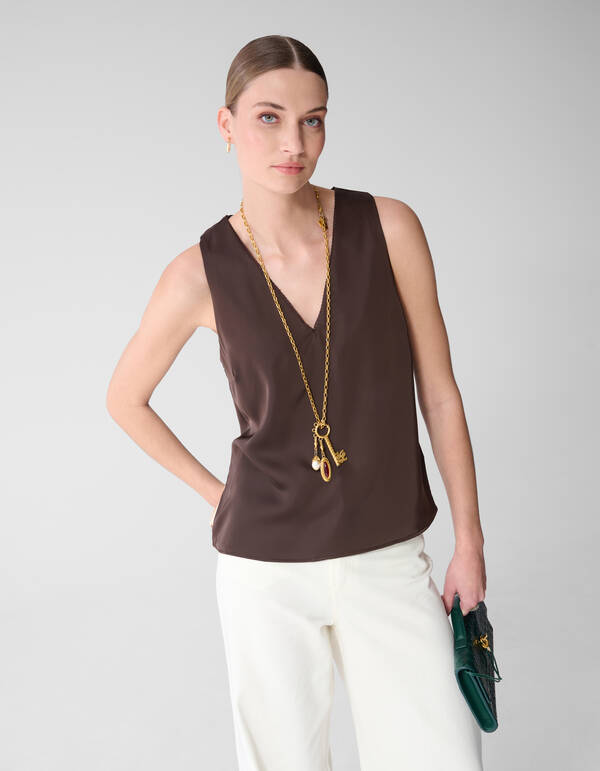 Satijnen Top Donkerbruin By Mieke SHOEBY WOMEN