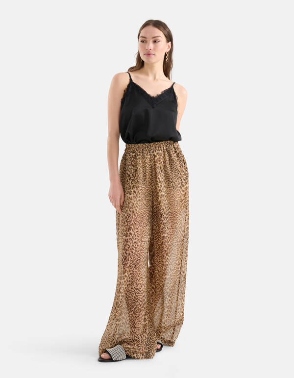 Cheetah Wide Leg Broek Bruin SHOEBY WOMEN