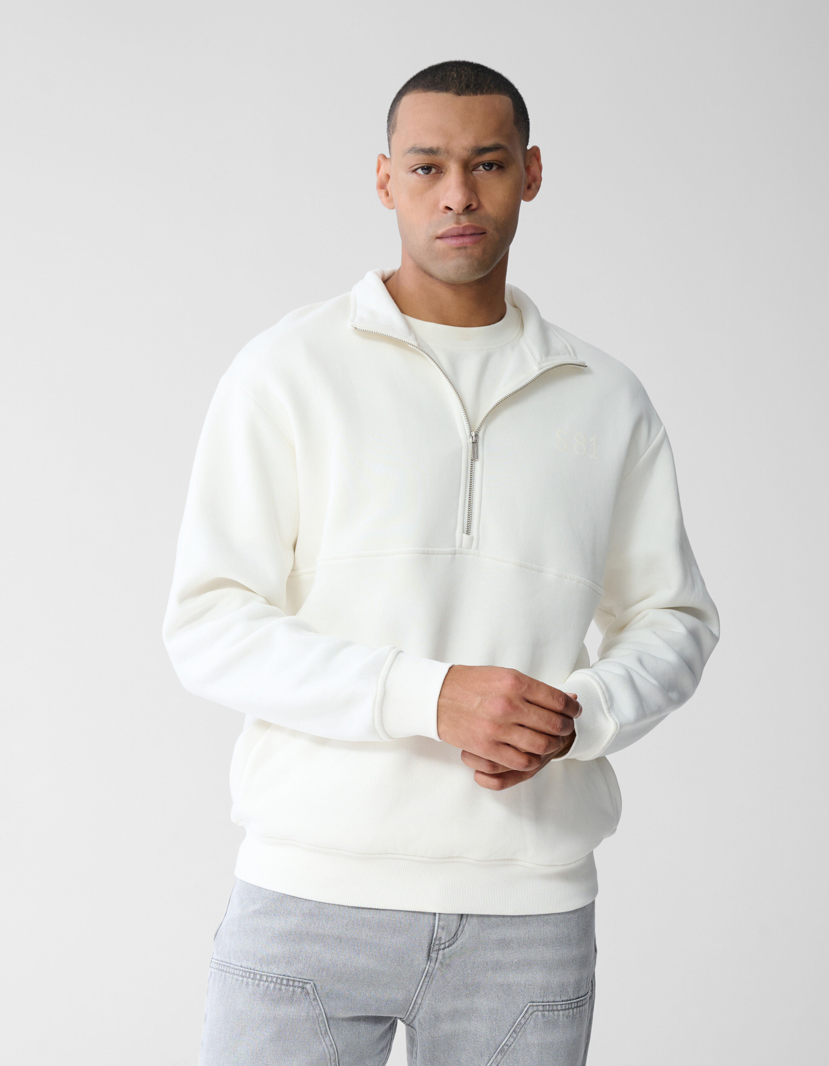 Half Zip Sweater Gebroken Wit SHOEBY MEN