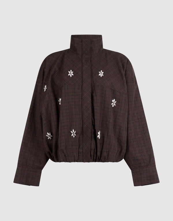 Check Bomber Blouse Donkerbruin SHOEBY WOMEN