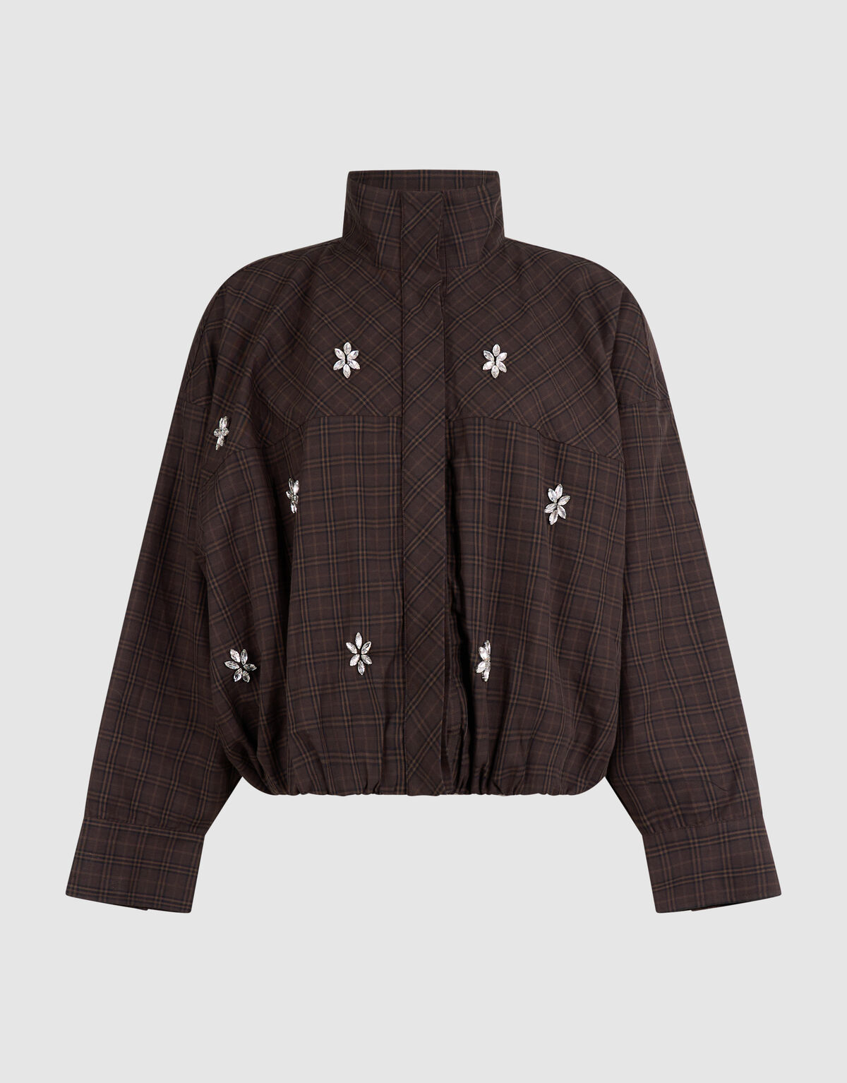 Check Bomber Blouse Donkerbruin SHOEBY WOMEN