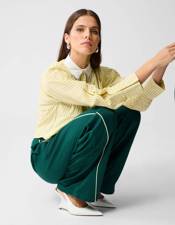 Wave Wide Leg Broek Donkergroen SHOEBY WOMEN