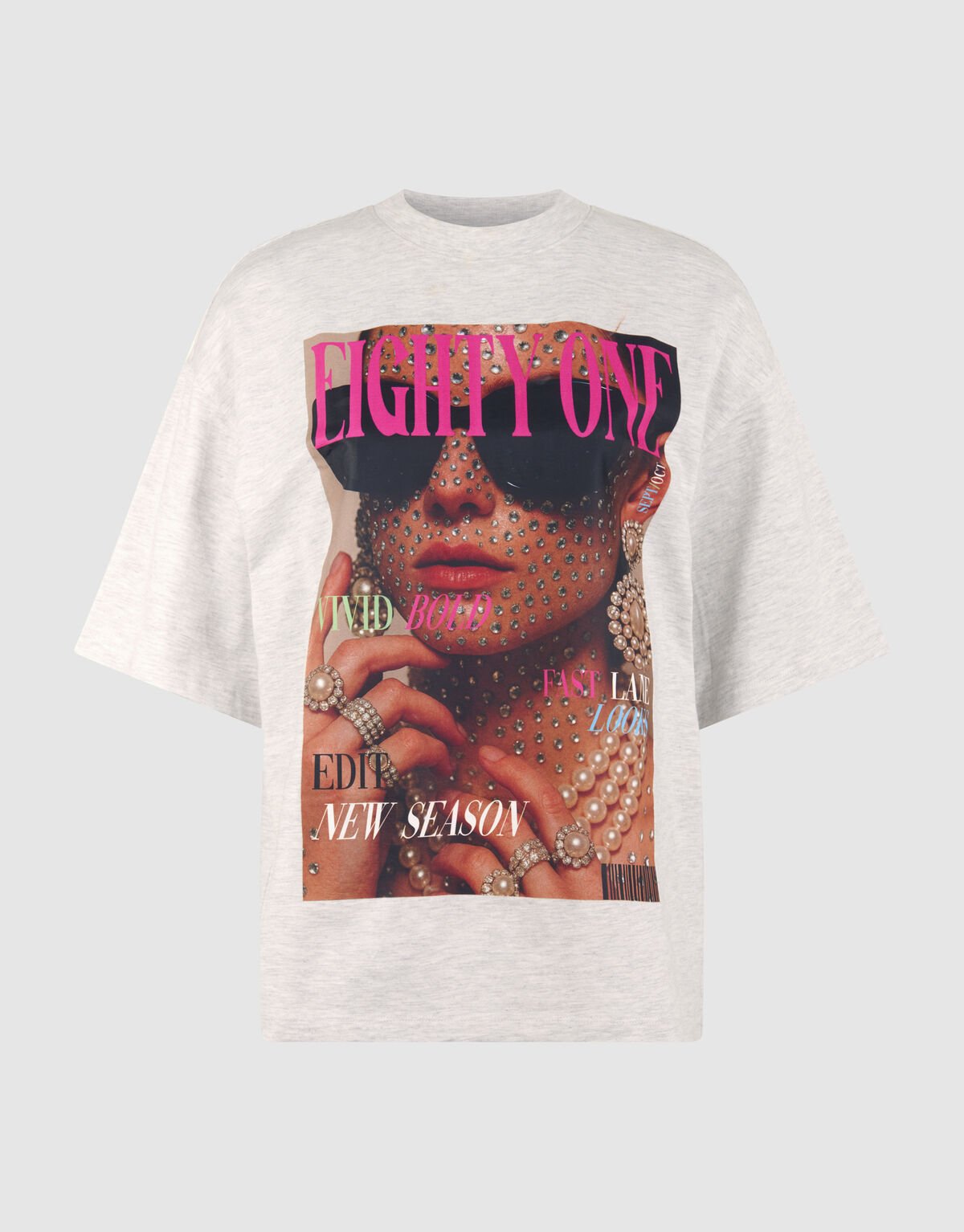 Oversized Magazine Artwork T-shirt Lichtgrijs SHOEBY WOMEN