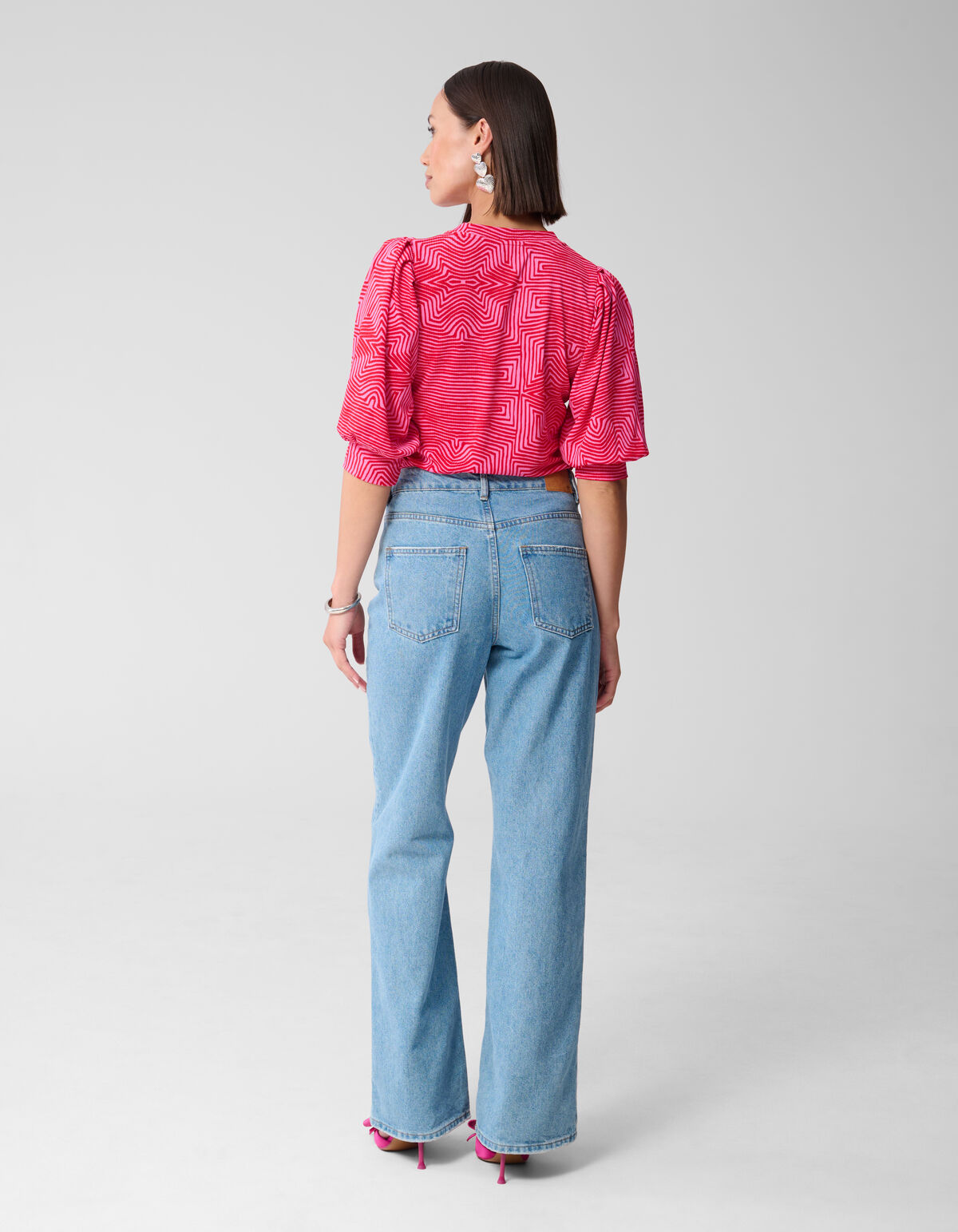 Printed Rib Jersey Top Roze/Rood SHOEBY WOMEN