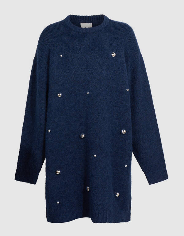 Studded Gebreide Jurk Donkerblauw SHOEBY GIRLS