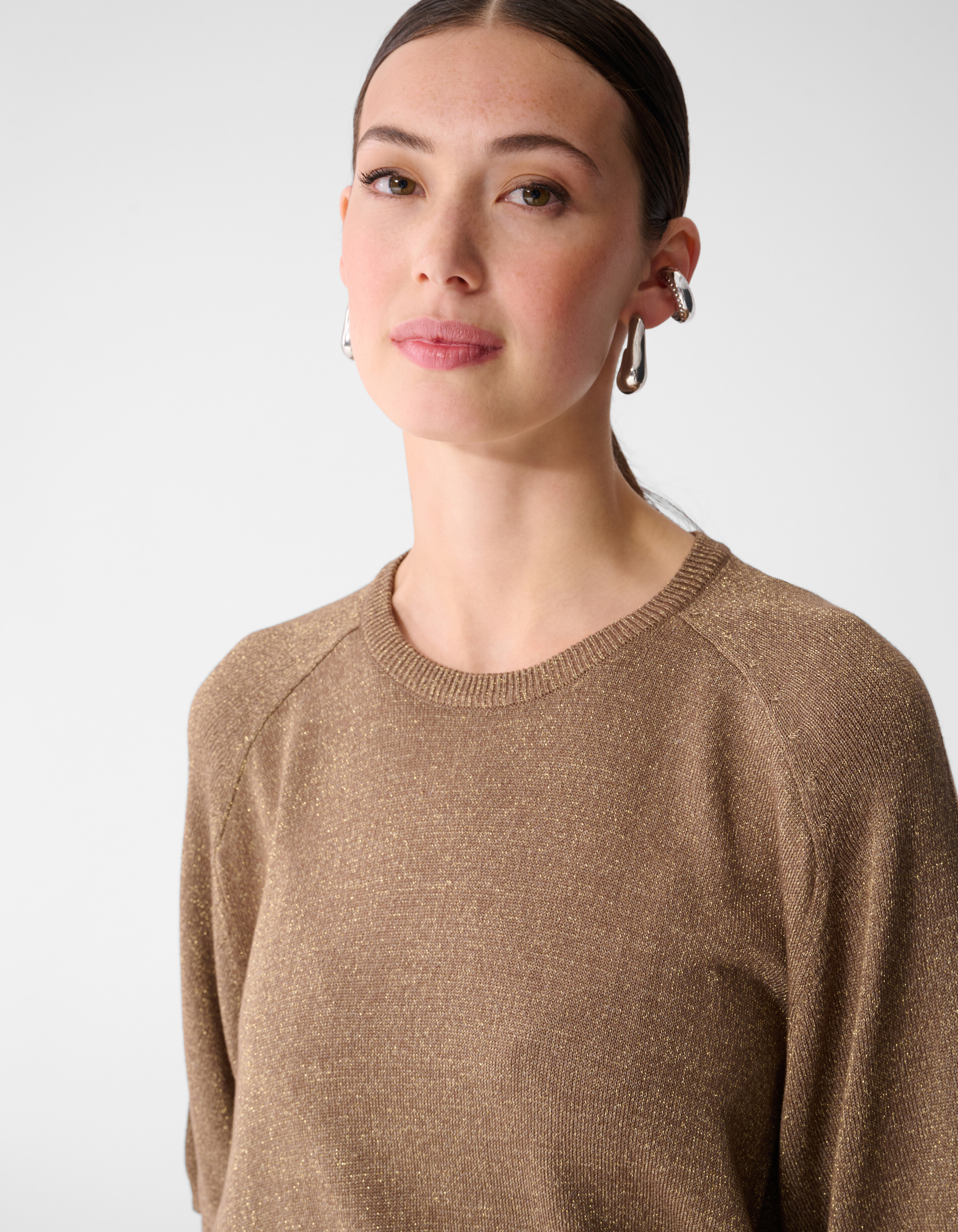 Short Sleeve Glitter Trui Bruin SHOEBY WOMEN