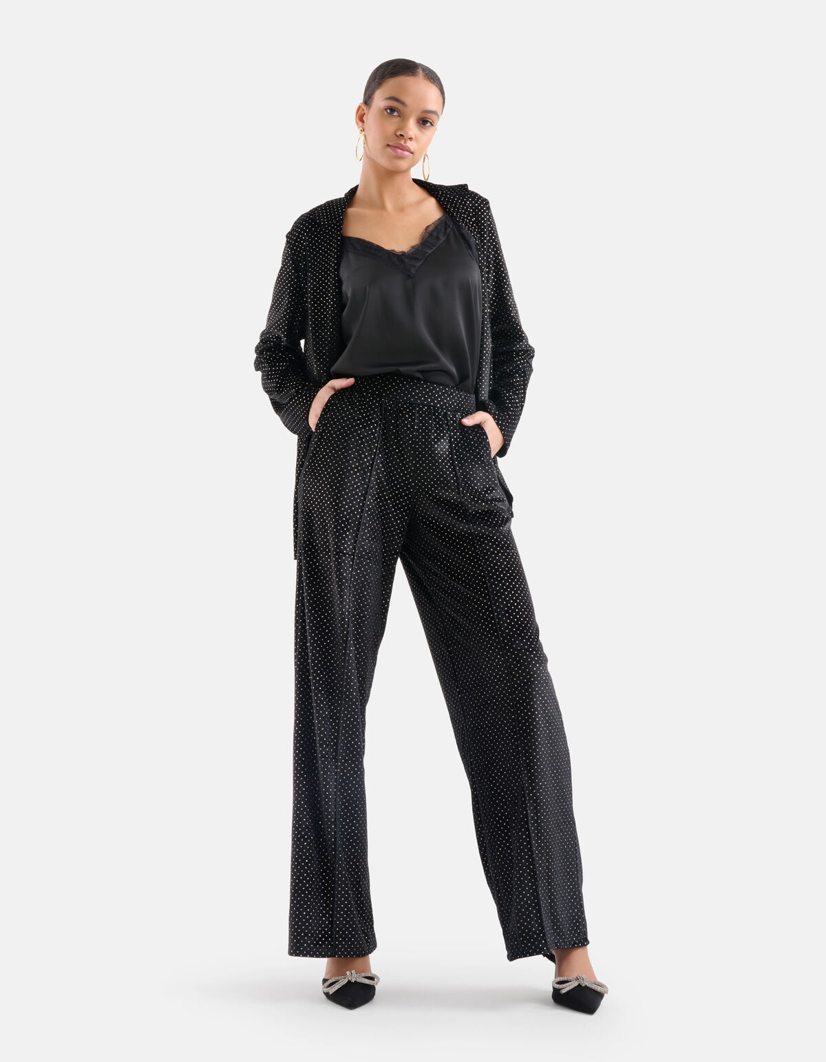 Glitter Wide Leg Broek Zwart EKSEPT