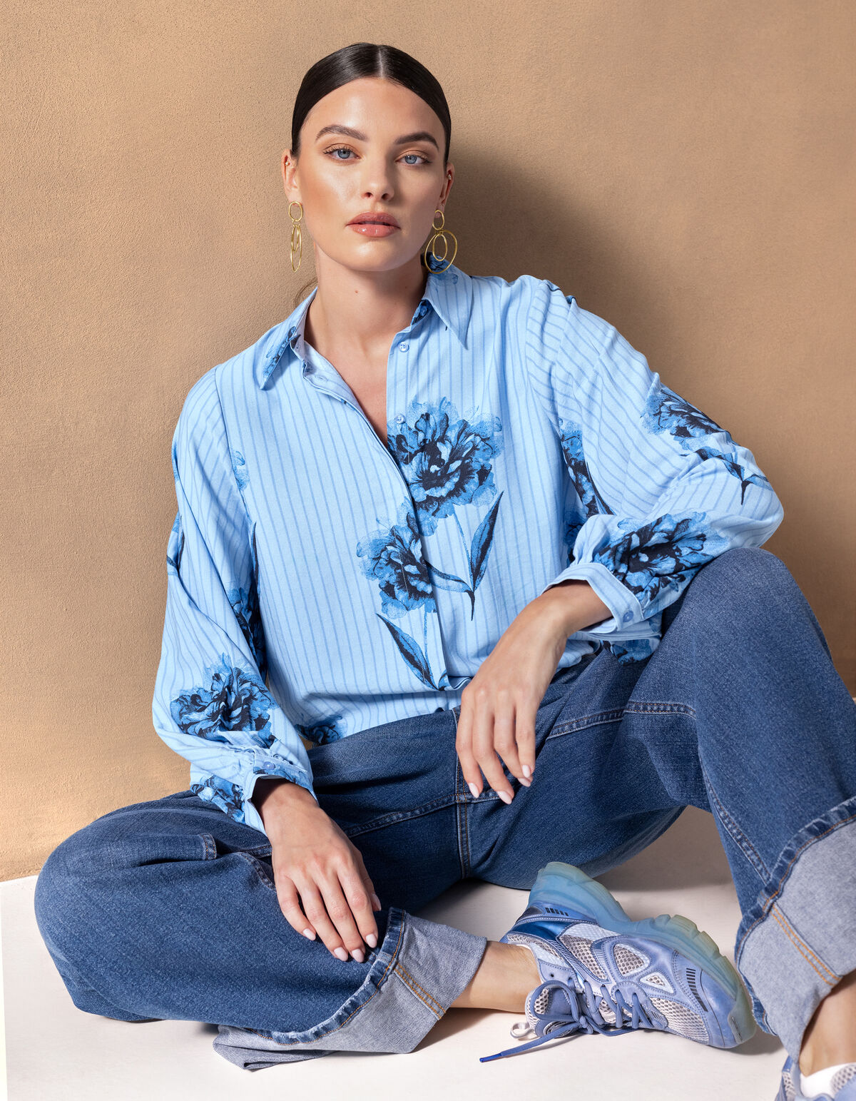 Printed Pinstripe Blouse Blauw By Mieke SHOEBY WOMEN