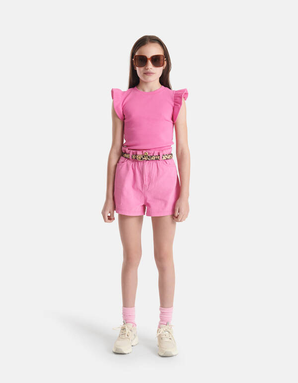 Ruffle Rib Top Roze SHOEBY GIRLS