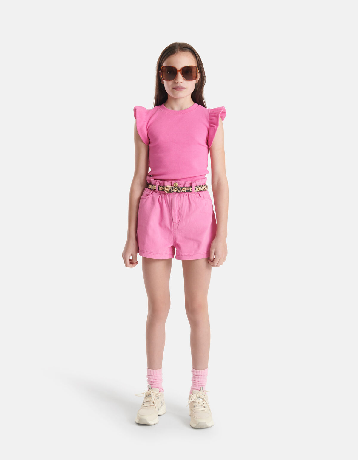 Ruffle Rib Top Roze SHOEBY GIRLS