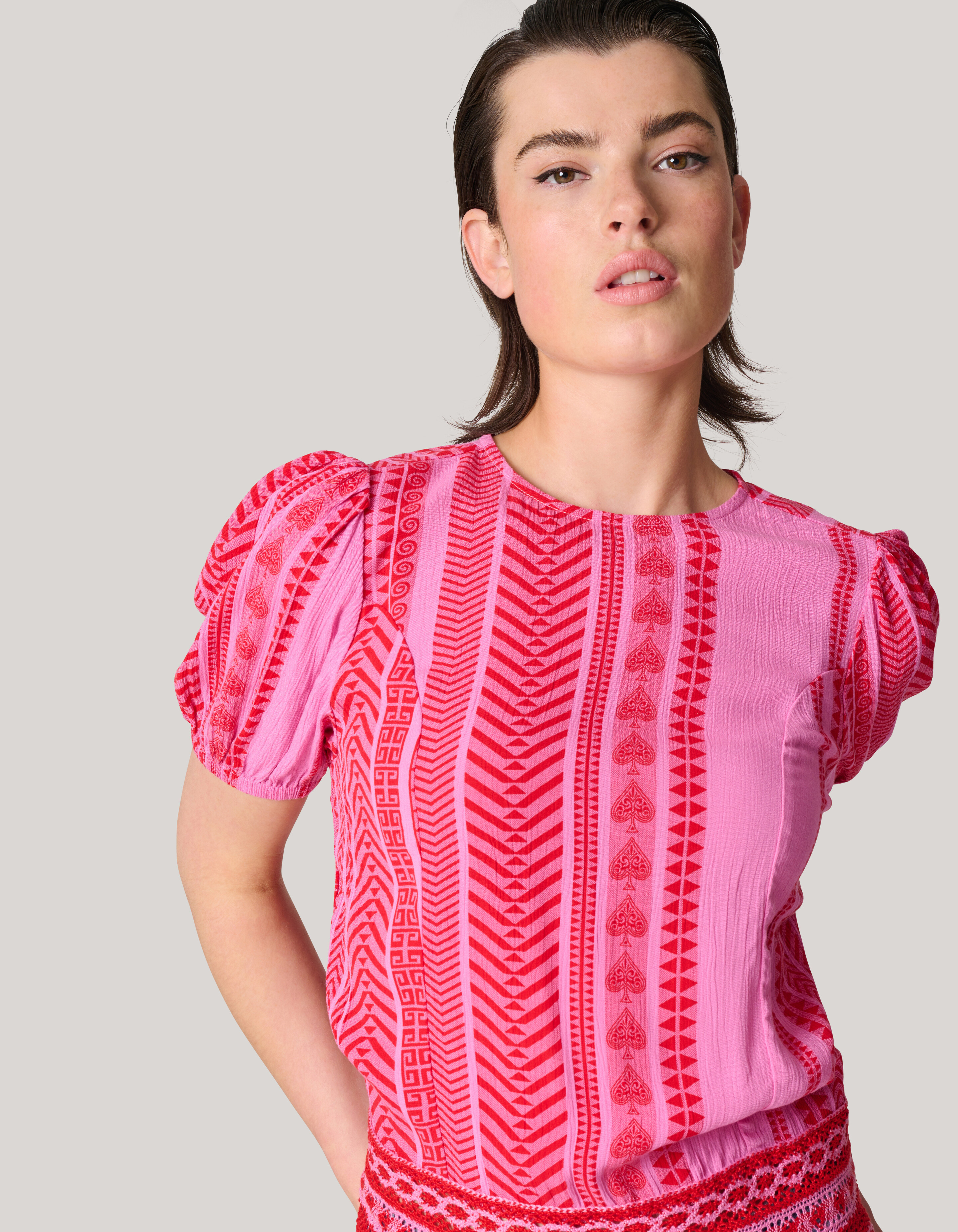 Printed Crinkle Top Roze/Rood SHOEBY WOMEN