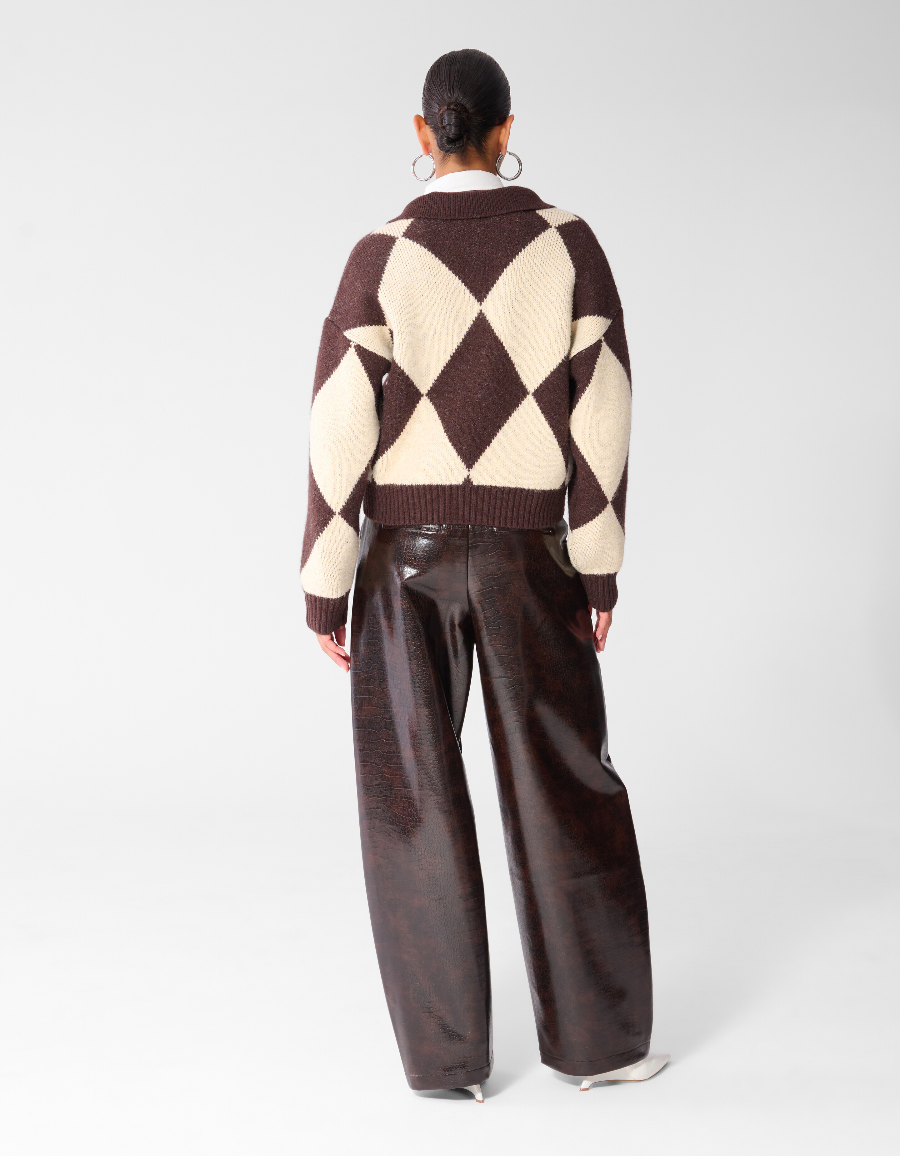 Relaxed Fit Ruiten Trui Bruin/Ecru SHOEBY WOMEN