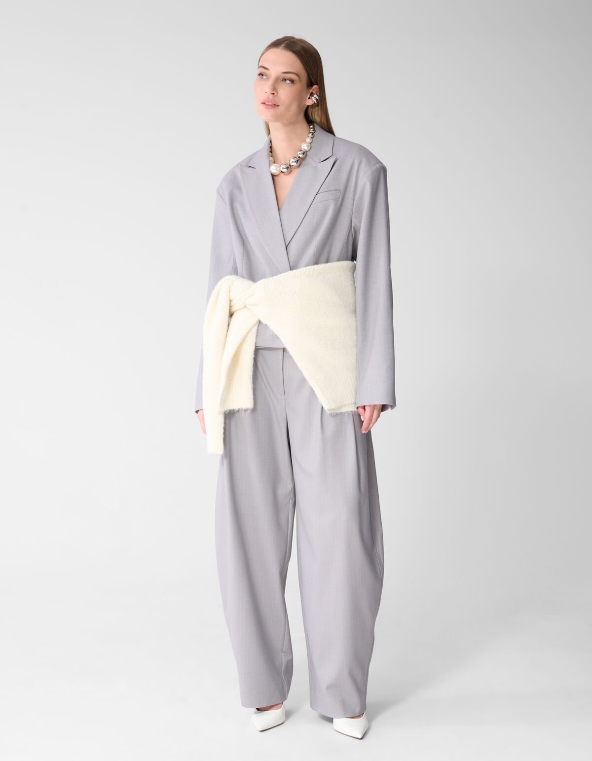 Pinstripe Barrel Fit Pantalon Lichtgrijs SHOEBY WOMEN