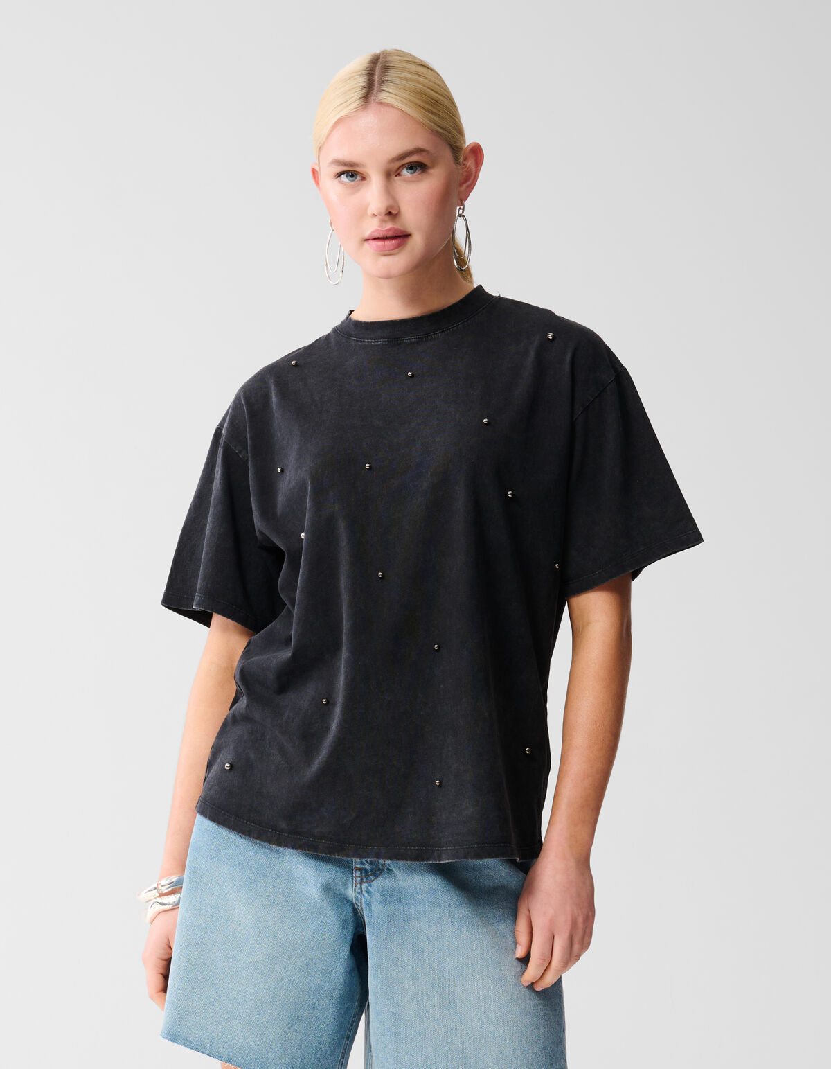 Parel Washed T-shirt Donkergrijs SHOEBY WOMEN