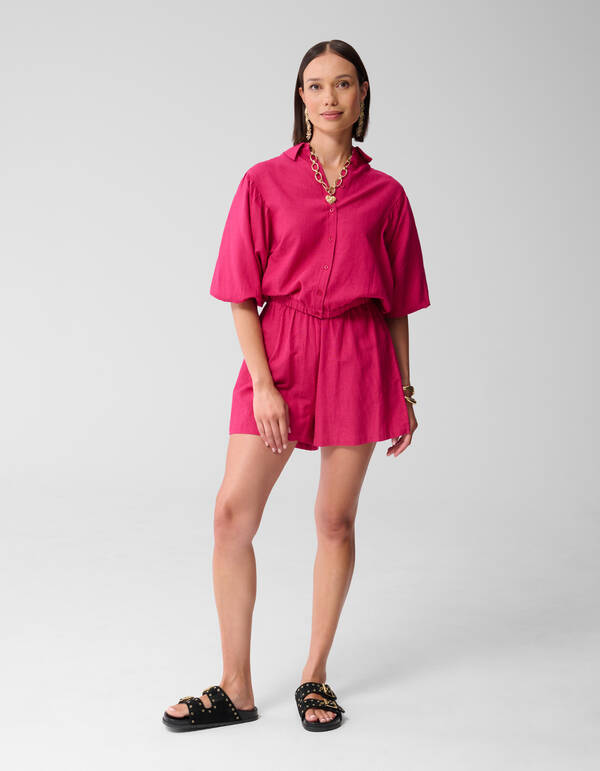 Linnen Puff Blouse Roze SHOEBY WOMEN