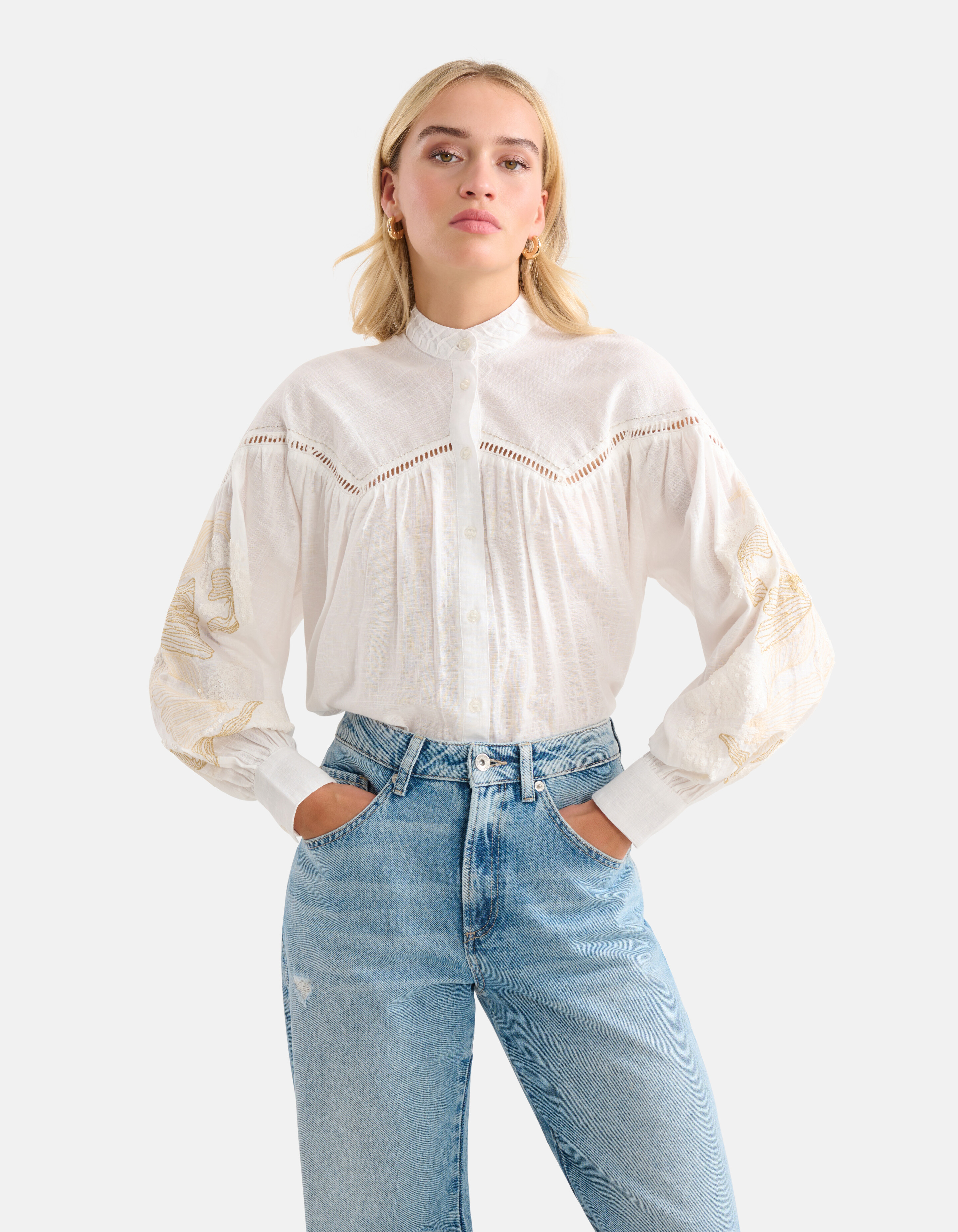 Embroidery Pailletten Blouse Gebroken Wit SHOEBY WOMEN