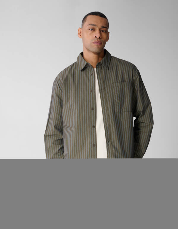 Relaxed Fit Gestreept Overhemd Donkerbruin SHOEBY MEN
