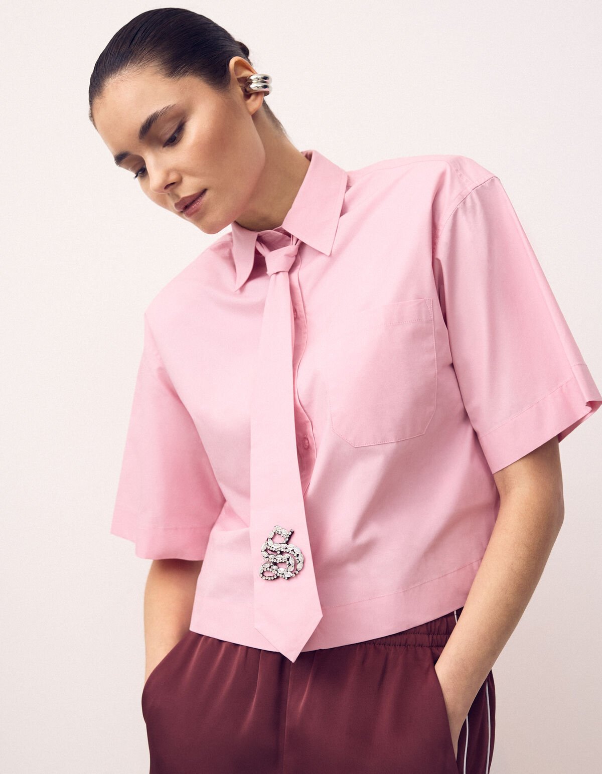 Oversized Stropdas Blouse Roze SHOEBY WOMEN