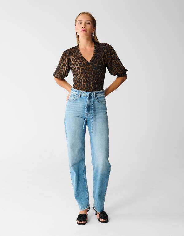 Rib Jersey Leopard Top Bruin SHOEBY WOMEN