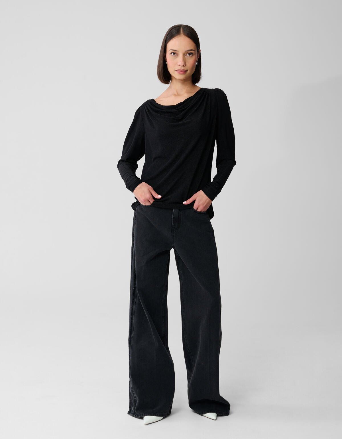 Glitter Drape Top Zwart SHOEBY WOMEN