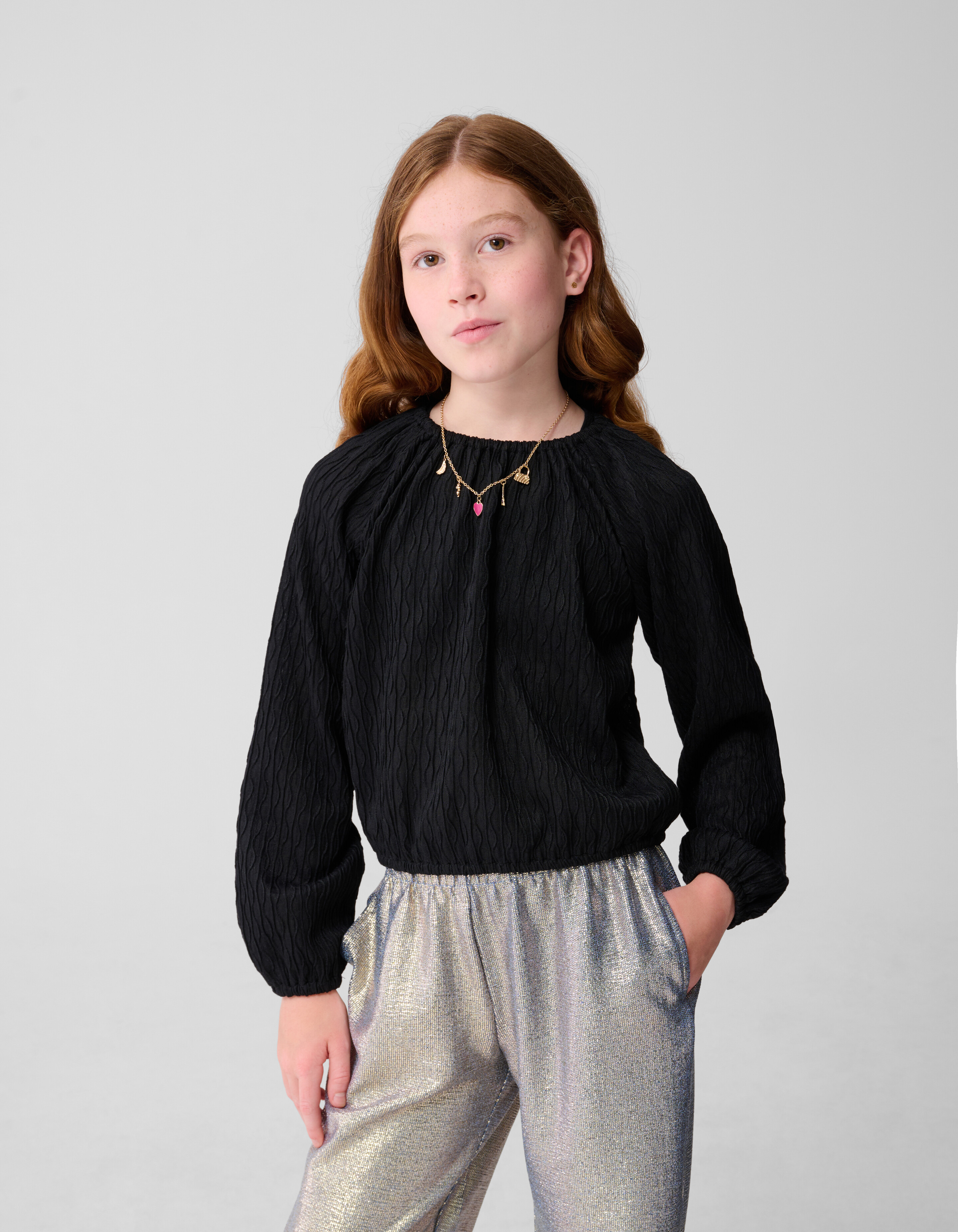 Wavy Structuur Top Zwart SHOEBY GIRLS