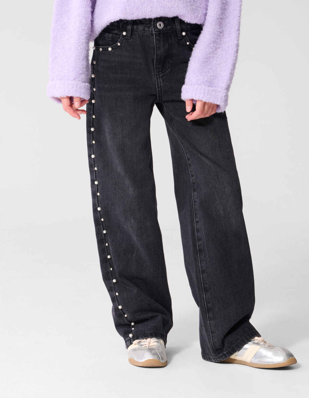 Big Stud Ultra Wide Leg Fit Jeans Zwart SHOEBY GIRLS