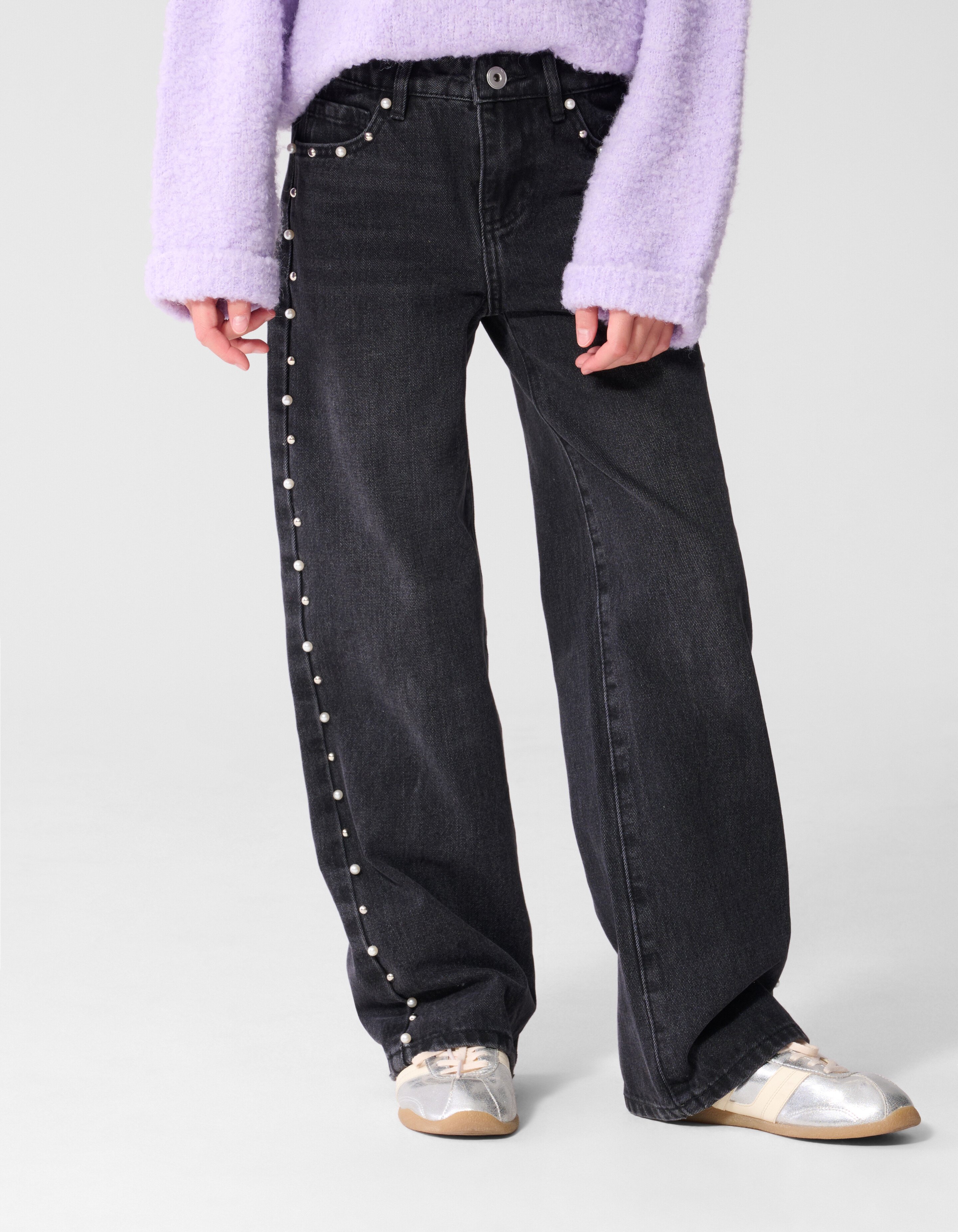 Big Stud Ultra Wide Leg Fit Jeans Zwart SHOEBY GIRLS