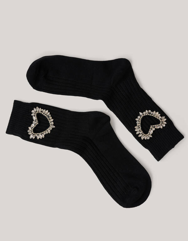 Strass Heart Sokken Zwart SHOEBY ACCESSOIRES