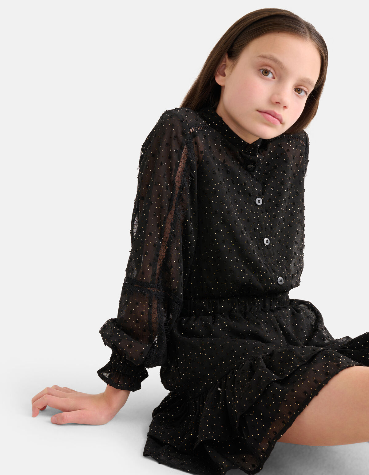 Chiffon Stippen Jurk Zwart By Nicolette SHOEBY GIRLS