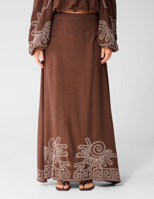 Embroidery Maxi Rok Bruin SHOEBY WOMEN
