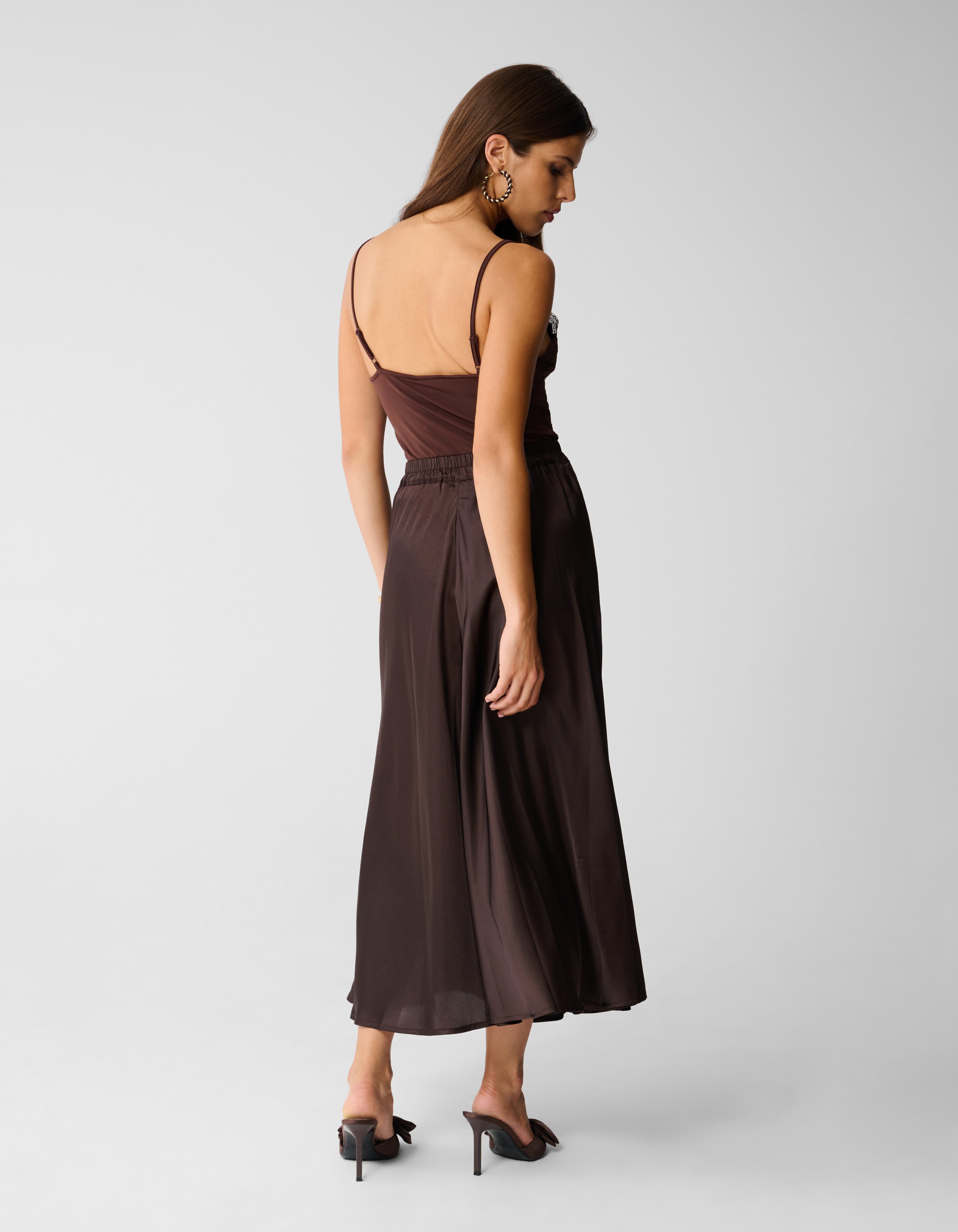 Satijnen Maxi Rok Donkerbruin SHOEBY WOMEN
