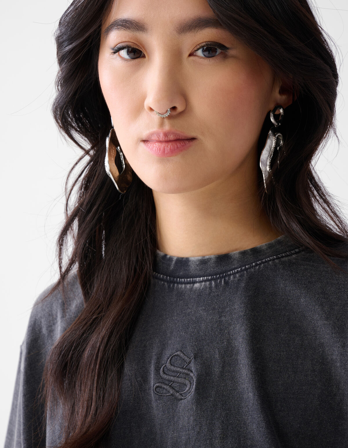 Washed Logo T-shirt Donkergrijs SHOEBY WOMEN