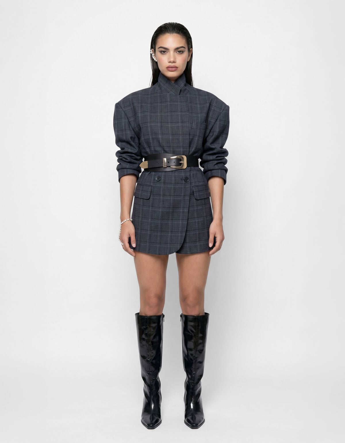 Check Blazer Jurk Donkergrijs SHOEBY WOMEN