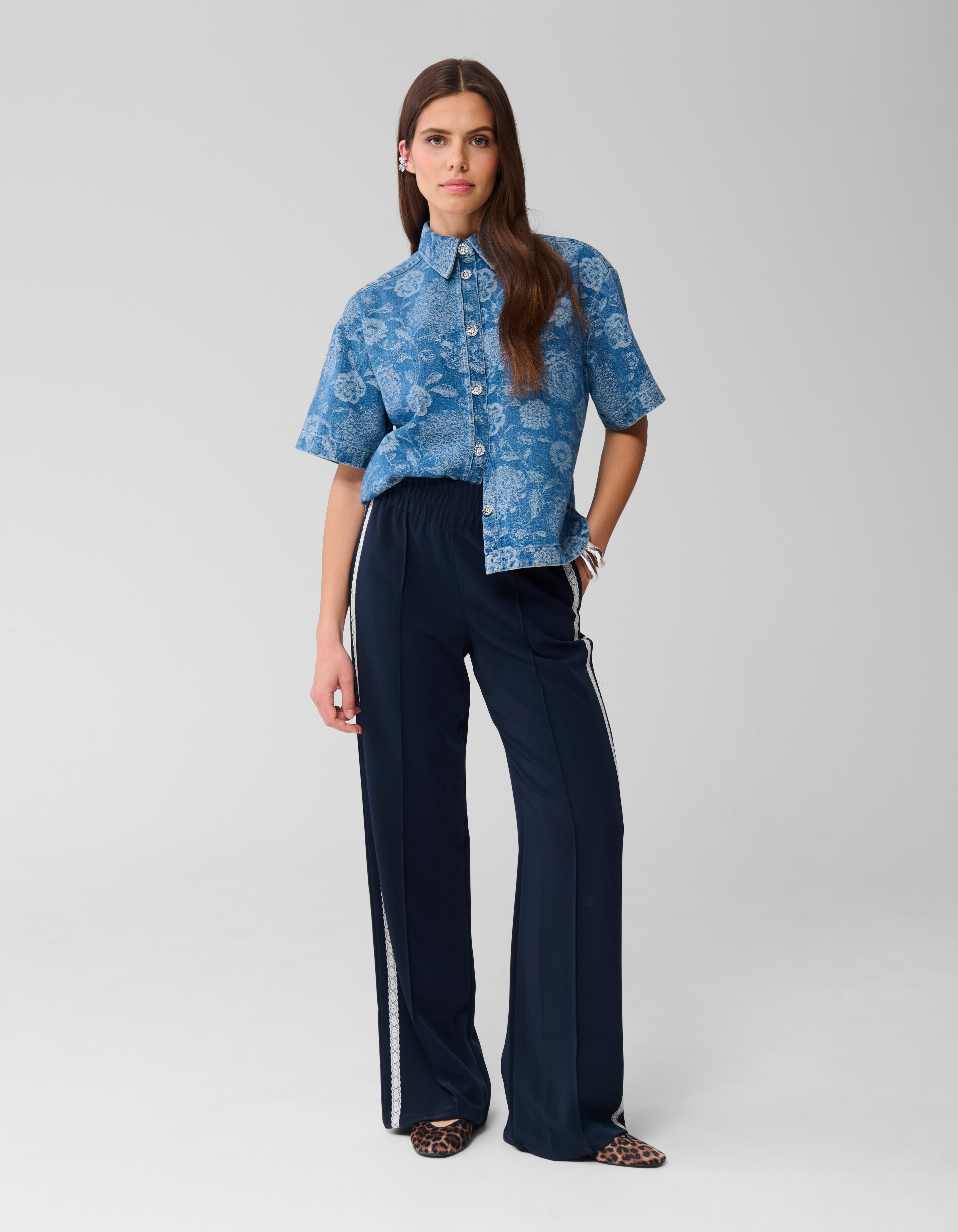 Oversized Flower Denim Blouse Blauw SHOEBY WOMEN