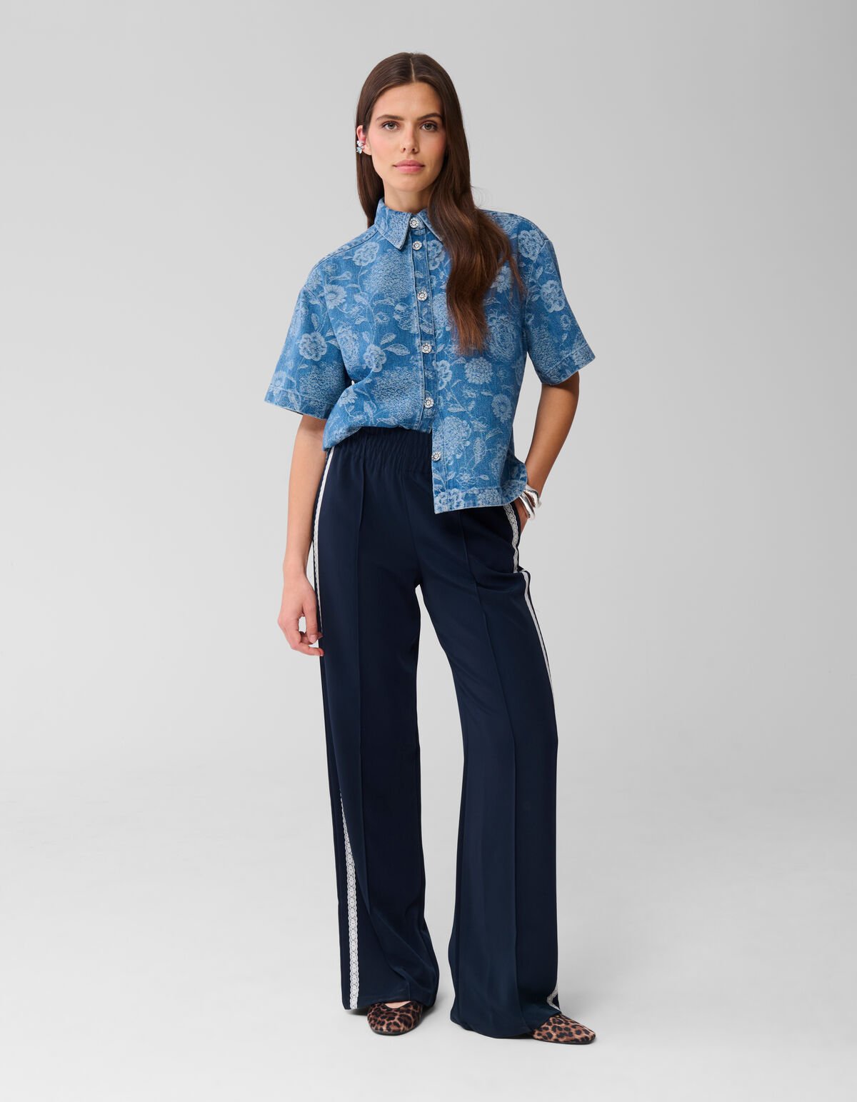 Oversized Flower Denim Blouse Blauw SHOEBY WOMEN