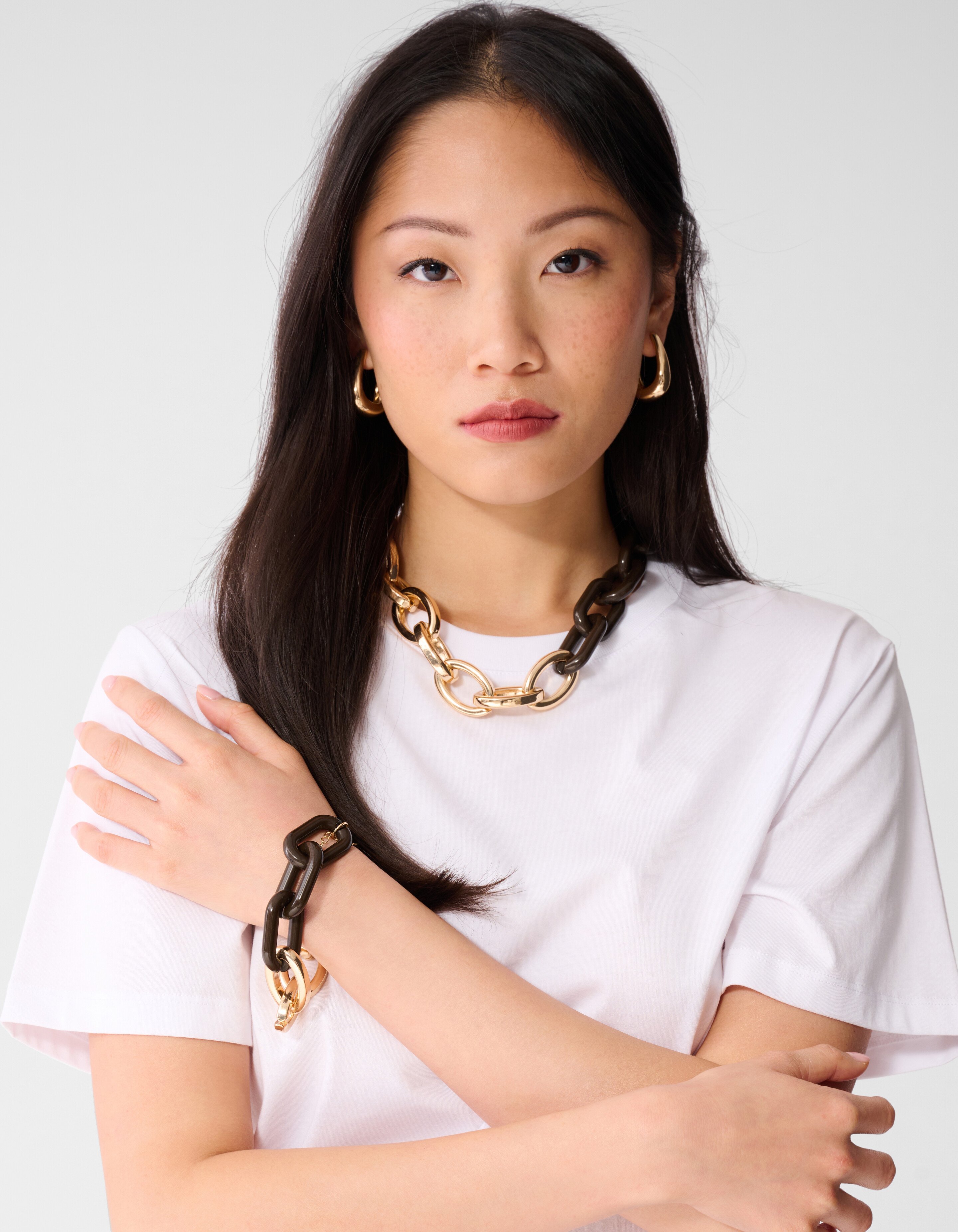 Bulky Chain Armband Goud/Bruin SHOEBY ACCESSOIRES